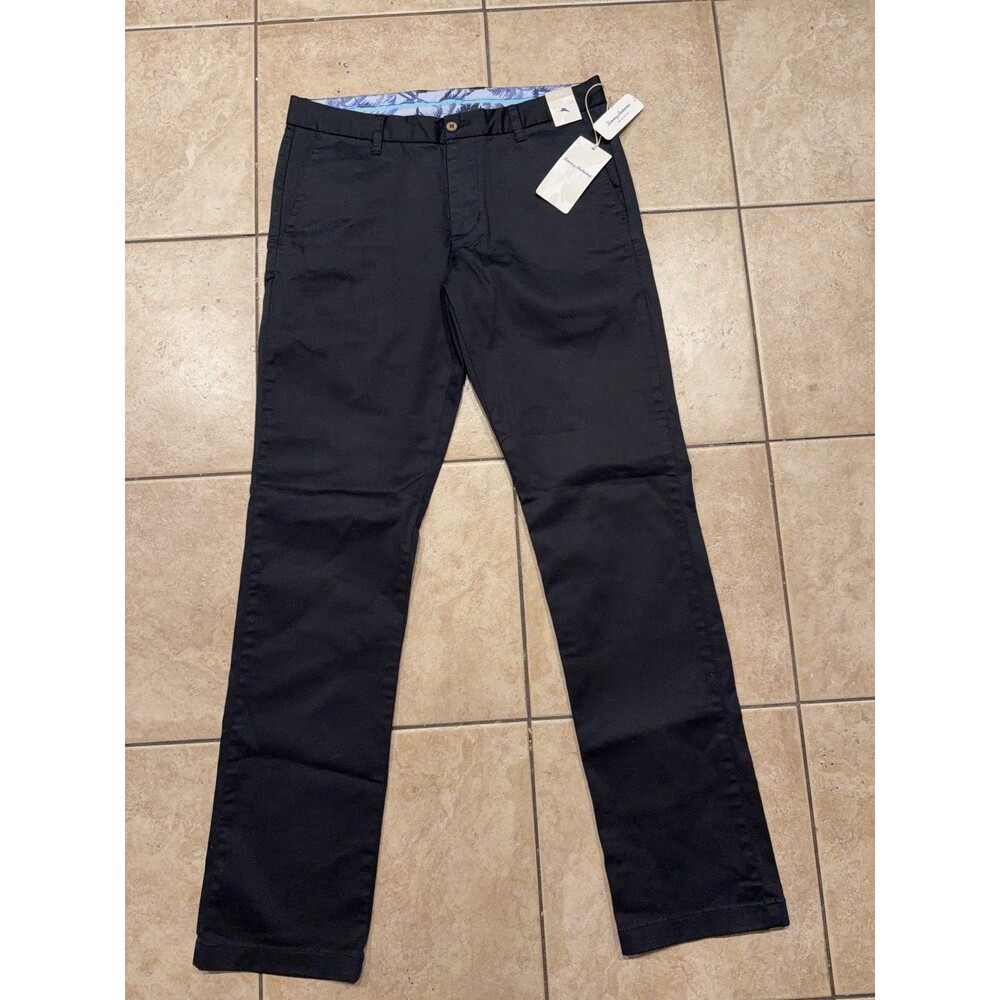 Tommy Bahama Pants Mens 33x34 Black Boracay Flat Front Chino Stretch Pockets NEW